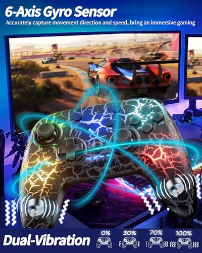 2 Pack Wireless Switch Controller, Compatible with Switch/Switch Lite/OLED/PC, 1000mAh Switch Pro Controller with 9 Color LED, Programmable, Multi-Vibration & Multi-Axis Gyro, Motion, Turbo, Share, Screenshot