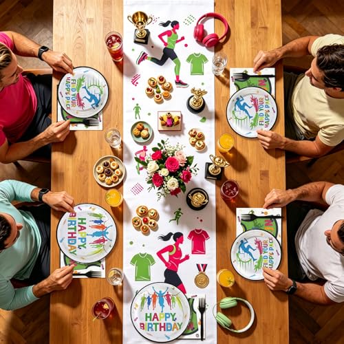 96 Pcs Happy Running Birthday Party Decorations, Serves 24 | Find Your Happy Pace Plates and Napkins Sports Fitness Tableware Set for Athletes Run Marathon Birthday Sports Party Supplies - style: Run Happy Birthday Plates m