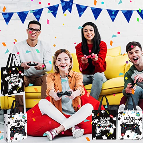 Sweetude 30 Pcs Video Game Gift Bag with Handle Game Party Supplies Reusable Gaming Neon Goody Bag, 2 Styles - style: Black, White