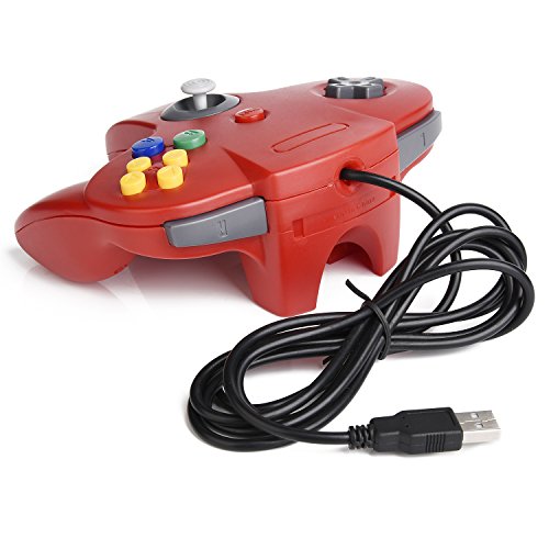 KIWITATA 2 Pack Classic N64 USB Controller, Retro N64 Wired Remote PC Emulator Game Controller Joystick for Windows PC & Mac Raspberry Pi Red - color: Red