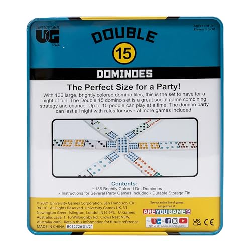 Double 15 Domino Game Travel Tin, Portable Family Game, Ages 8+