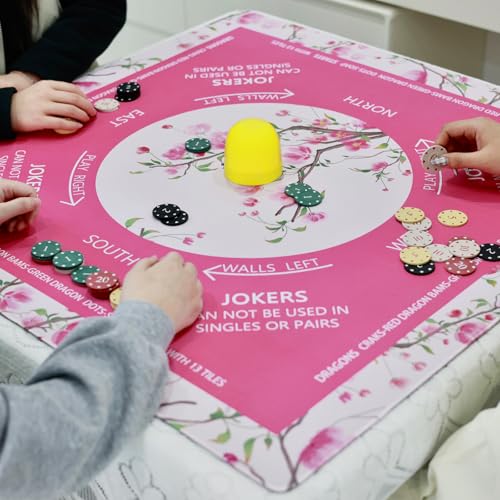 DEVPNR Mahjong Mat for Table with Black Carrying Bag, 32.6"x32.6", Rose Red | Non-Slip Table Cover, Noise-Reducing, with Rules, Easy Storage, for American Mahjong, Poker, Card & Board Games - color: Rose Red