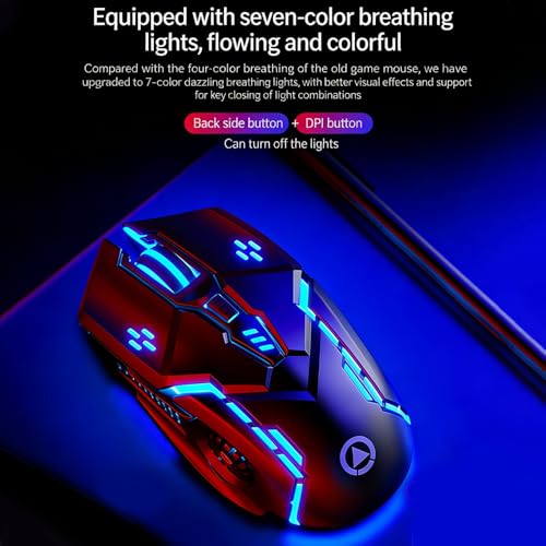 6 Buttons Wired Gaming Mouse, 4 Adjustable DPI Up to 3200 DPI, 7 Circular Breathing LED Light, Ergonomic USB Wired Mouse for Gaming Office Desktop Laptop Black Audio Version - color: Black, size: Audio version