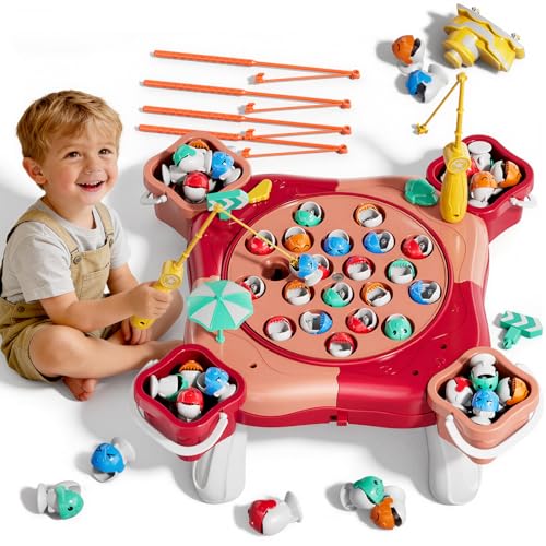 Magnetic Fishing Game for Kids Toddlers Ages 1-3 3-5 5-7, Fish Toy Board Game for Kids 3 4 5 6 7 8 Years Old, 70 Pcs Fishing Table Toys Fish Catch Game Birthday Gifts for Boys Girls, Pink - color: Pink