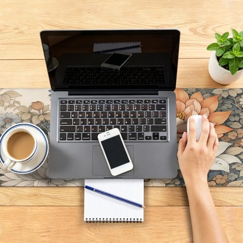 Floral Desk Mat - 31.5x11.8 Inch Japanese Flower Large Mousepad Boho Aesthetic Extended Mouse Pad with Anti-Slip Rubber Base for Computer Mouse Keyboard Home and Office