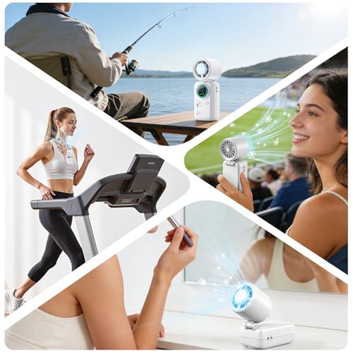 FurBall 4-IN-1 Portable Handheld Fan with Ice Cooling, High-speed Turbo Power 100 Gear Adjustable, LED Display, 6000mAh Rechargeable Battery, Foldable & Quiet Personal Fan for Travel, Office, Outdoor - color: Snow White