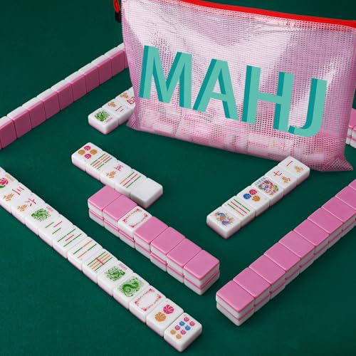 Soulchen Kaleidoscope Mahjong Tile Set 160 Mahjong Tiles 1.2'' Pink American Mahjongs Tile Set with Mahjongs Bag - style: Flowers