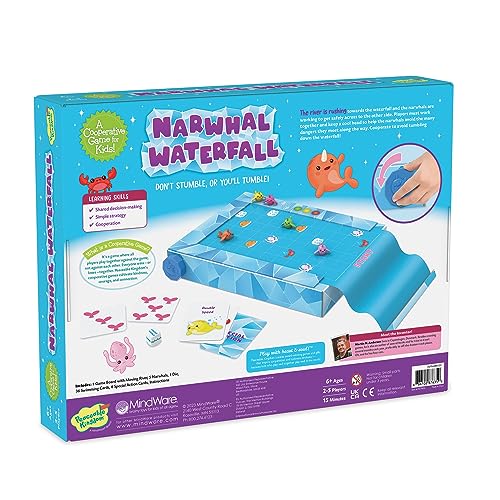 Peaceable Kingdom Narwhal Waterfall Cooperative Game – Fun Games for Kids Ages 6 and Up - Fast-Paced Kid Board Games – Includes Moving Gameboard for Extra Excitement