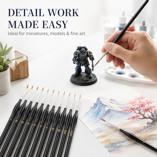 11-Piece Detail Paint Brushes Set, Triangular Grip Fine Tip Brushes, Small Paint Brush for Watercolor, Acrylic, Oil, Face, Model, Nail Art, Miniature Painting, Synthetic Bristles