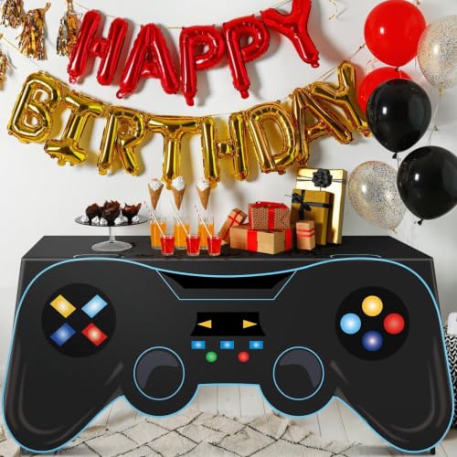 6 Ft Video Game Tablecloth Birthday Party Decoration Game Controller Shaped Table Cover Washable Polyester Party Supplies Game pad Table Covers Protector for Gamer Player Birthday Parties Decoration - style: Video Game
