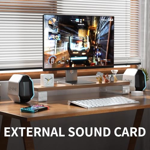 Computer Speakers for Desktop PC, Gaming PC Speakers for Desktop – USB-C, Bluetooth 5.3, 3.5mm AUX, AC Powered External Audio with Rich Stereo bass, Laptop/Mac, RGB Lights, White, 30W - color: White