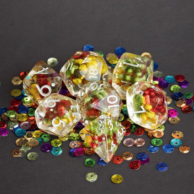 Sage’s Portal Cantrips DND Dice Set - Round Edge Resin 7-PC Polyhedral DND Dice Set for Dungeons and Dragons D&D RPG Tabletop TTRPG (Red/Yellow/Green Flowers) - color: Tri Flowers