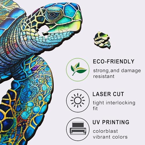 Delobil Wooden Puzzles, Sea Turtle Jigsaw Puzzles 200 Pieces, Unique Shaped Wooden Puzzle for Adults and Kids, Ghristmas Gift Family Game 9.2 x 11.2 Inch - color: Sea Turtle, size: 200Pcs