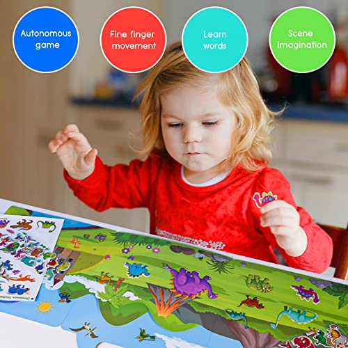ASTARON Reusable Sticker Book for Toddlers, 88 Pcs Dinosaur Stickers Road Trip Activities Car Airplane Activities Travel Toys for Kids, Kids Quiet Time Activities (2-6 Age) - style: Dinosaurs