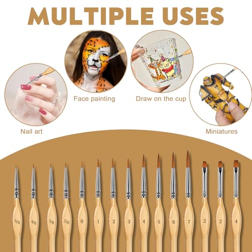 Miniature Paint Brushes, 15PCS Model Brushes Detail Paint Brush Set, Fine Detailing for Watercolor, Oil, Face, Acrylic, Nail, Line Drawing, Scale Model Painting - size: 15PCS