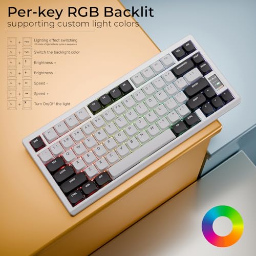 OOCTPK Mechanical Keyboard, Chilkey ND75 LP Wireless Gaming Keyboard with LCD Screen, Bluetooth 5.3/2.4G/USB-C, Hot Swappable Per-Key RGB Custom, Thin Front, Wrist Rest, Full-Aluminum, PC/Mac Support - color: White