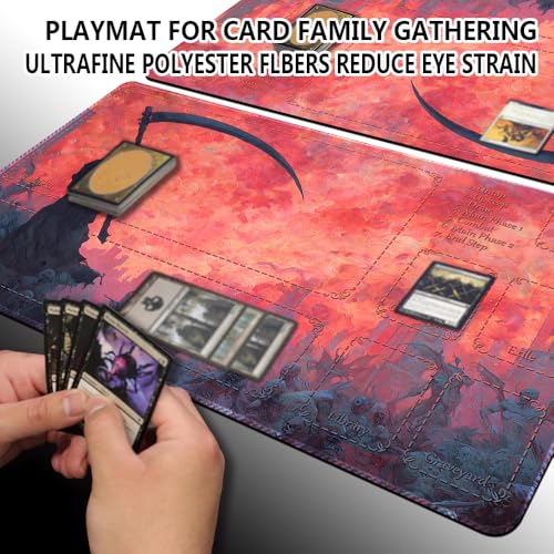 MTG Playmats(Stitched) 14x24in Compatible for OCG CCG RPG TCG Playmats with Card Zones Storage Bag (Dance of Death-with Zone) - color: Dance of Death-with Zone