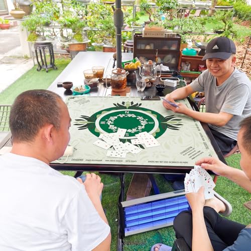 Mahjong Mat for Table, American Mahjong Mat with Printed Rules, 31.5 x 31.5Inch, Anti-Slip, Noise-Reducing Table Cover for Mahjong, Dominoes, Board Games, Poker, and Card Games (Navy Blue) - color: Navy Blue