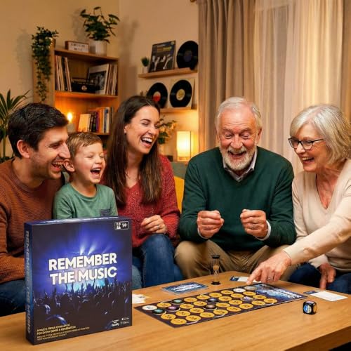 REMEMBER THE MUSIC - Music Trivia Party Board Game with 350 Artist & Song Cards, Spotify QR Audio Clues for Adults & Family, 2-6 Players