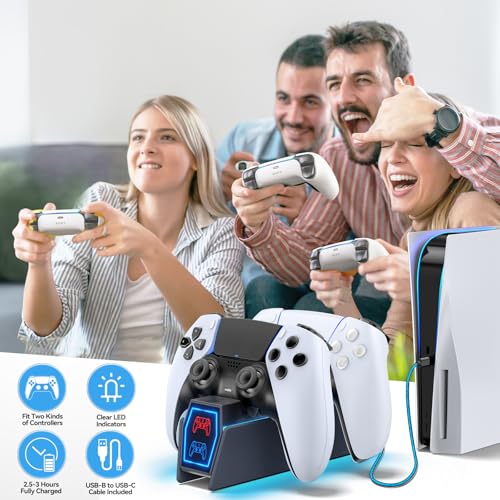 Controller Charger Station Compatible with Play 5 Faceplates Edge & Dual Controller, 9 Lightings P 5 Accessories Charging Station, P 5 Dock Stand with LED Indicator & On-Off Switch, Gray - color: Gray