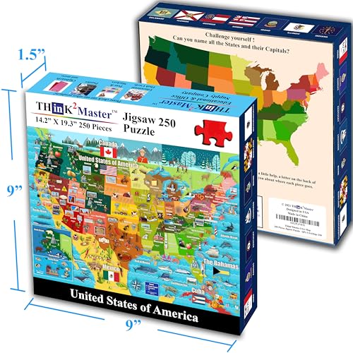 Think2Master United States Map 250 Pieces Jigsaw Puzzle. Great Gift for Adults & Seniors. Easier to Handle Larger Pieces. Size: 14.2” X 19.3” - style: Map of USA