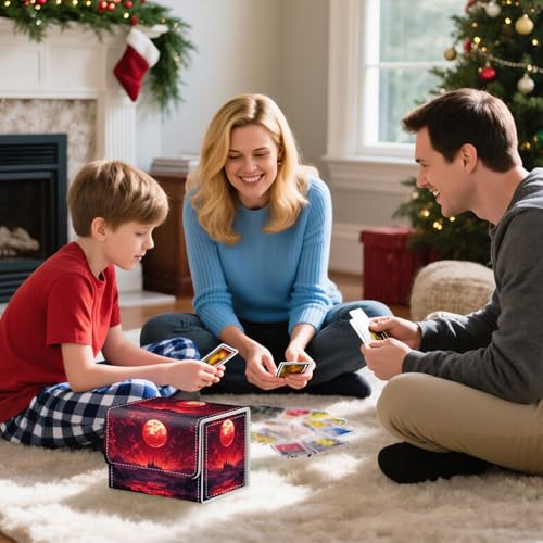 Trading Card Storage Box, Holds 100+ for MTG Cards, PU Leather with Magnetic Closure, Red Blood Moon Castle Fantasy Durable Deck Box for Magic the Gathering, Trading Card Games - color: Red Blood Moon Castle Fantasy