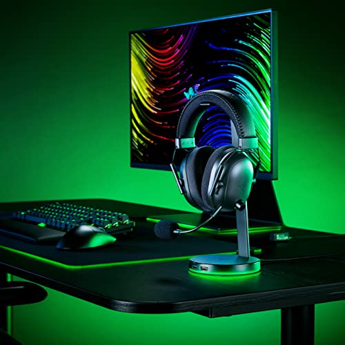 Razer Base Station V2 Chroma Headphone Headset Stand Holder, Black | Chroma RGB Lighting, Taller Stand & Anti-slip Ledge, USB Charging Ports, Anti-Slip Rubber Base, 3.5mm Port + Built-in DAC - color: Classic Black, style: V2