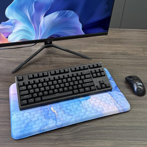 Computer Keyboard Stand with Wrist Rest, Ergonomic Tilted Keyboard Holder - Keyboard Riser with Wrist Pad - Keyboard Tray Support for Office Home - Aqua Marble - color: Keyboard Stand-aqua Marble