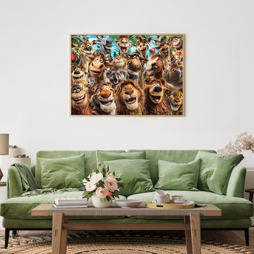HUADAD Puzzles for Adults 1000 Pieces,1000 Piece Puzzles for Adults,Gift-Jungle Fun Party,Family Party Jigsaws Puzzles Game,Letter Partition Puzzles,1000 Piece Animal Puzzle - color: Jungle Fun Party