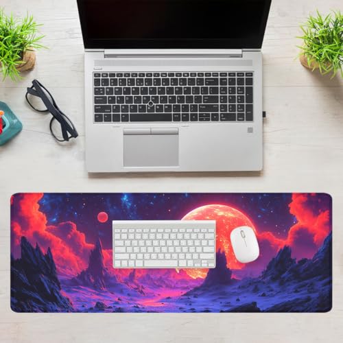 Red Planet Gaming Mouse Pad Blue Cloud Fantasy Art Mousepad Extended Large Laptop Keyboard Non-Slip Rubber Base with Stitched Edges for Home 31.5"x11.8" - color: Red Planet, size: 31.5L x 31.5W inches