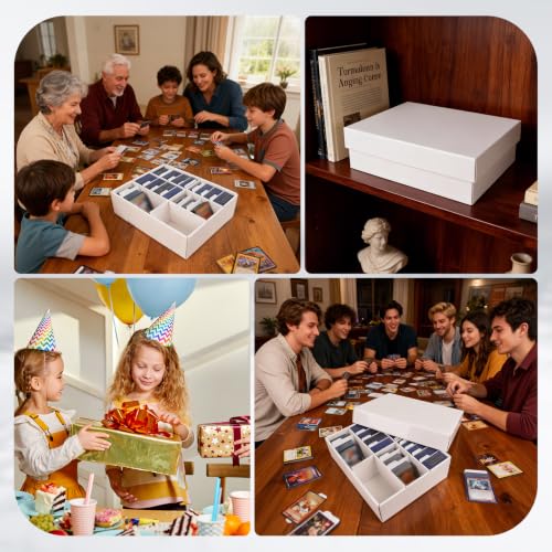Trading Card Storage Box, 3-Row 3000-Count Card Organizer (4-Pack) | White Corrugated Cardboard Boxes With Dividers, 6-Grid Bulk Card Storage For Baseball/TCG/MTG/Sports/Top Loader Cards