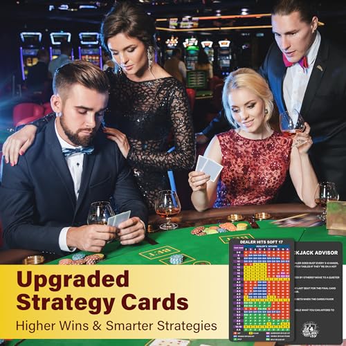 Blackjack Strategy Card -Stainless Steel Blackjack Basic Cards Allowed at Blackjack Table in The Casino 4+ Decks Hit Soft 17 with Leather Sleeve - style: Upgraded Version