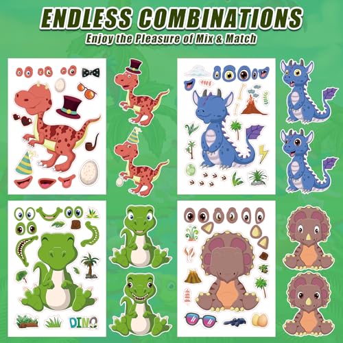 42 Sheets Create Funny Dinosaur Stickers, Make a Face Stickers for Boys and Girls, Travel Sticker Books, Party Favors, Birthday, Home, School and Activities Gifts for Kids Ages 3+ - style: Dinosaur