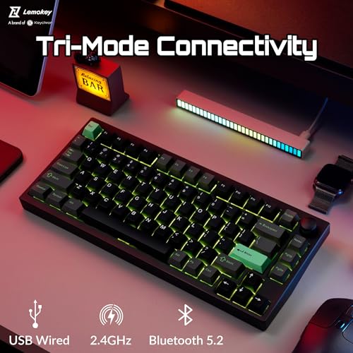 LEMOKEY P1 HE 75% Wireless Custom Mechanical Gaming Keyboard with Gateron Double-Rail Magnetic Switches Full Assembled Knob Version - Black - color: Black