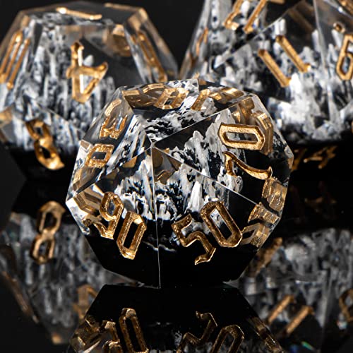 KERWELLSI DND Dice Set D&D, 7pcs Sharp Edge Resin D and D Dice with Gift Box, Nature Snow Mountain Dungeon Dragon Role Playing Dice D20 D12 D10 D8 D6 D4 - color: White