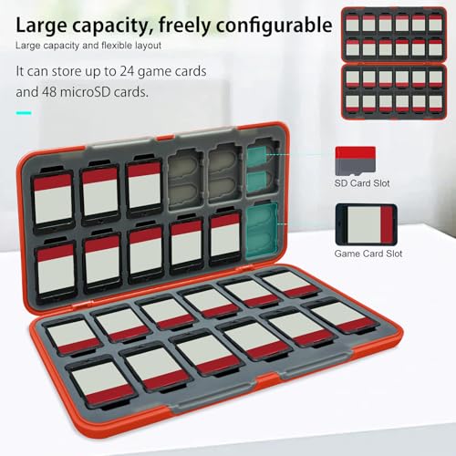 ONETIAOLONG Switch Game Case Holder for Switch 2 & OLED & Lite with 24 Cartridge Slots and 48 Micro SD Card Storage with Magnetic Closure,Protective Hard Shell and Soft Lining for Easy carrying - color: Red, style: 24-slots