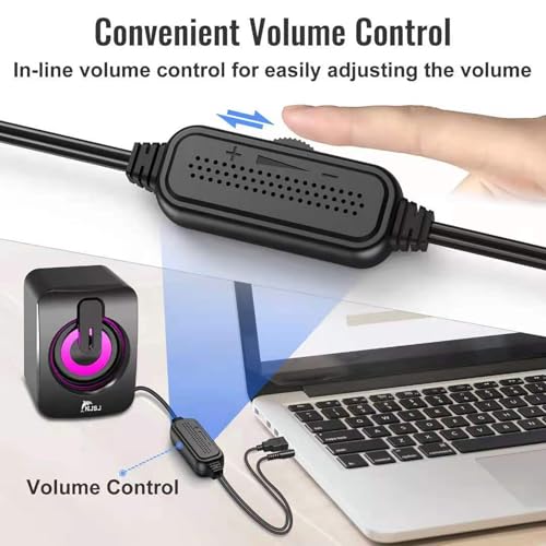 1 Pair USB-Powered Computer Speakers with Colorful LED Lights, Compact Stereo Design for Desktop, Laptop, Gaming, Office & Travel - color: Black
