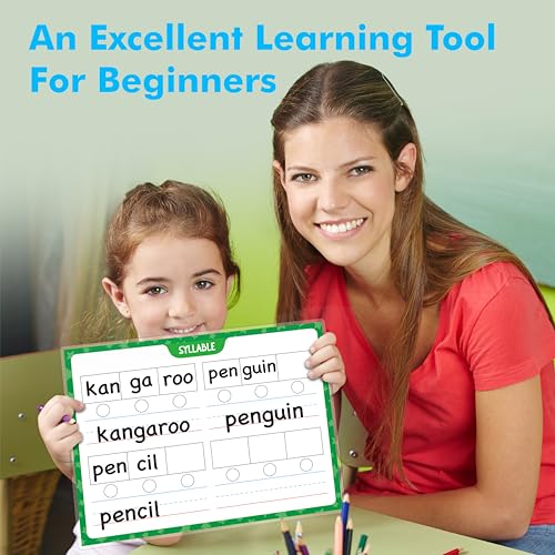 2PCS Phonemic Awareness Boards, Fully Laminated Double-Sided Syllable Cards, Dry-Erase Phonics Games, Speech Therapy Material Learning Board for Kids, Students, Classroom and Home (8.5” x 11”)