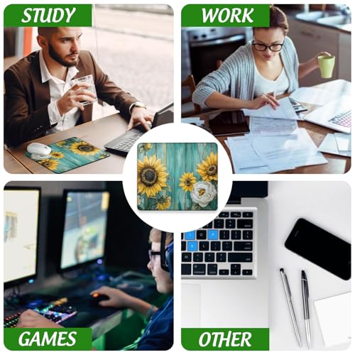 Sunflowers and Peonies Mouse Pad Square Mouse Mat Non-Slip Rubber Base Mousepad with Stitched Edge, Portable MousePads for Desk Computers Laptop Office, 9.5x8 Inches - color: Sunflowers and Peonies