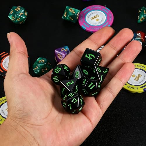 QMAY DND Dice Set -D&D Polyhedral Dice (7 Pcs) for Dungeons and Dragons (Pure Black) - color: Pure Black