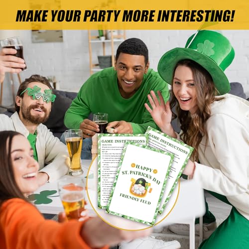 St. Patrick's Day Friendly Feud Game, Saint Patrick's Board Game for Adults Family Friends, St. Patrick's Day Trivia Feud Quiz, Spring Party Supplies & Favors -17 - color: Green and White