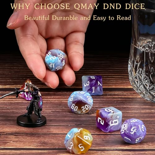 QMAY DND Dice Set -D&D Polyhedral Dice (7pcs) for Dungeons and Dragons (Water Blue and Purple) - color: Water Blue and Purple