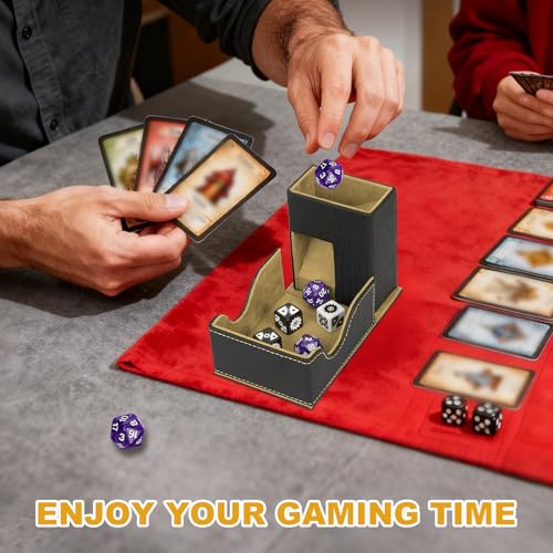 Dice Roller Tower, Magnetic Dice Tray for Rolling, Foldable Leather Dice Organizer Tower Fits for Dungeons & Dragons, MTG DM and Player, Black & Golden - color: Black & Gold, style: Style A