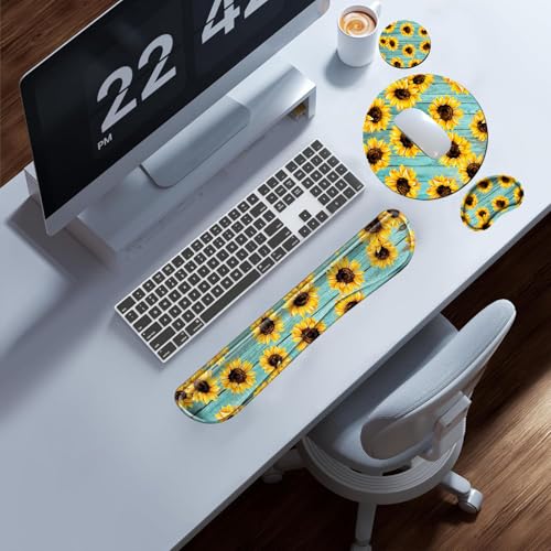 Sunflower Mouse Pad and Keyboard Wrist Rest Ergonomic Wrist pad for Keyboard and Mouse Mat Set 4 in 1 Mousepad with Wrist Support Memory Foam Computer Mat - color: Sunflower