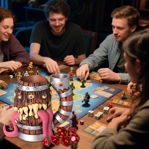 Dice Tower Mug DND Dice Rolling Tower with 7 PCS Dice Set | Suitable for Dungeons And Dragons, Tabletop Games, Available As Drink Holder, RPG Gifts Accessories. - color: Original Wood