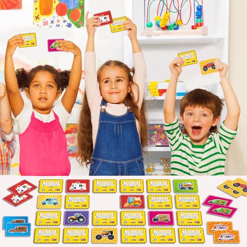gisgfim 100 PCS Memory Matching Game Trucks Concentration Memory Card Games for Kids Preschool Educational Ages 3-8 A Fun & Fast Vehicle Theme Matching Games - style: Trucks
