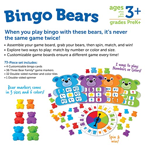 Learning Resources Bingo Bears - Custom Bingo Game for Kids, Matching Games for Toddlers 3-5, Toddler Board Games, Practice Counting and Color Recognition, Preschool and Kindergarten Classroom Toys
