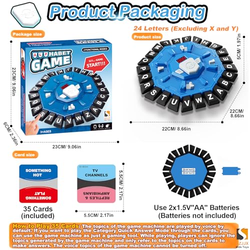 Word Game Family Board Games for Kids & Adults with 2 Modes,220 Topic Categories 24 Letters Pressing Games,Fun Fast-Paced Learning Game with English Pronunciation for Boys Girls Age 3+,35 Cards,Blue
