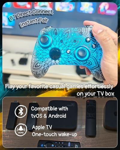 WZUICOV RGB Multi-Platform Game Controller for Switch, Phone, Tablet, PC, TV Box & Tesla - Bluetooth & Wired USB-C, with C-A Adapter, Phone Holder + Extra 25mm Cable - color: Geometric Space