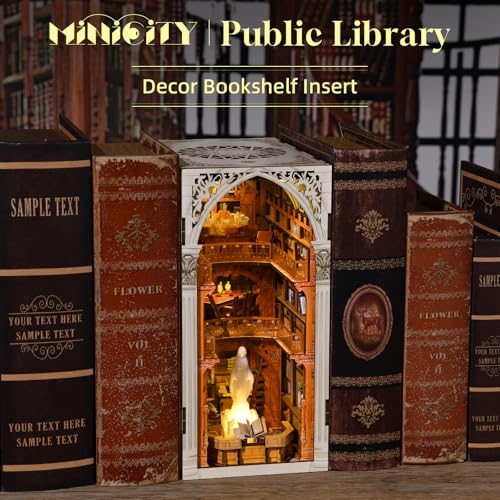 MiniCity Public Library DIY Book Nook Kit, Miniature House Puzzle with LED | Create a museum reading room for display; LED, dust cover, glue/tools and guide included; 604 pieces, 6-8 hr build, ages 14+. - style: Public Library